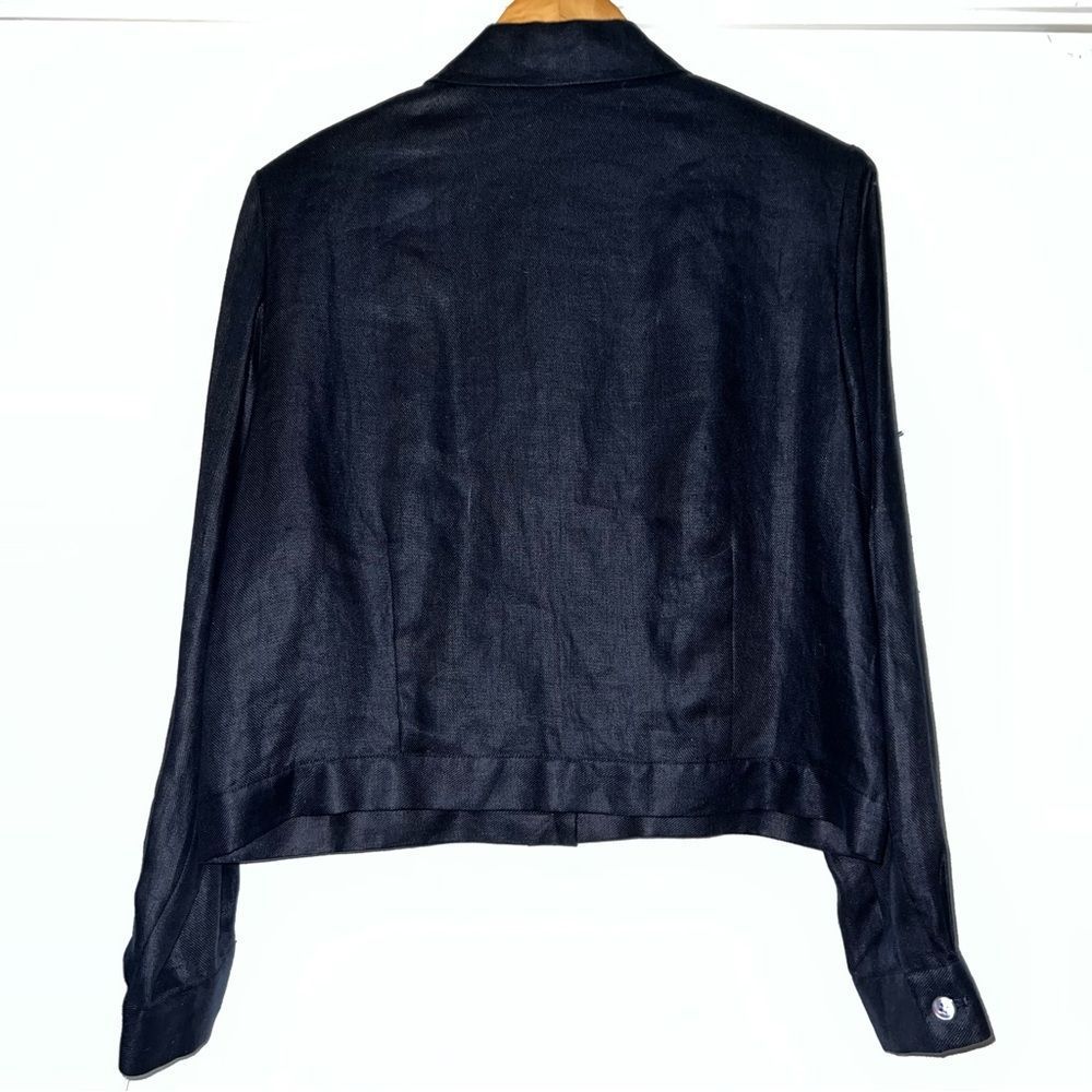 Vintage 90s Talbots Irish Linen Jacket Button Navy Blue Size 12 - Picture 3 of 8